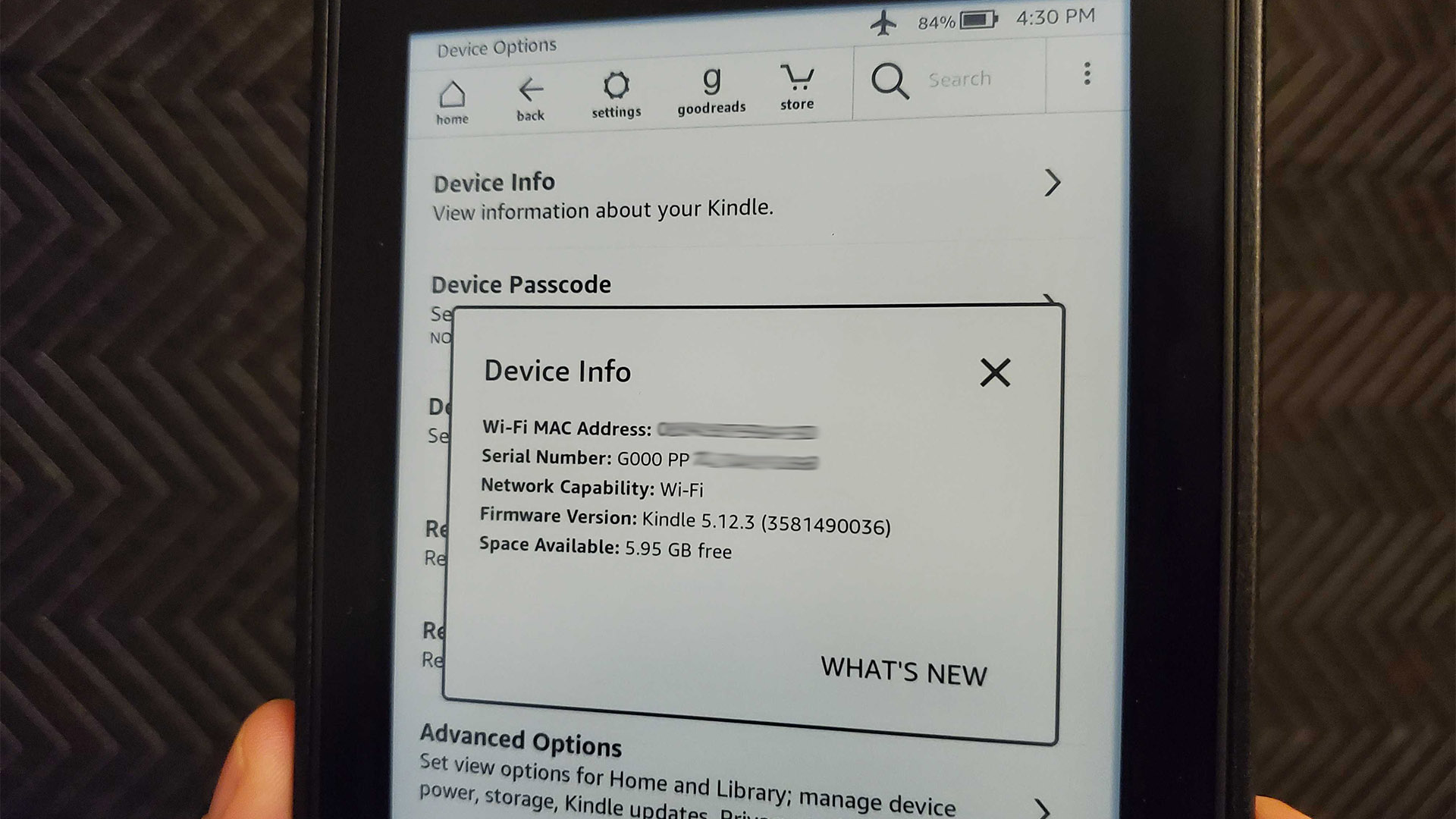get mac address for kindle paperwhite